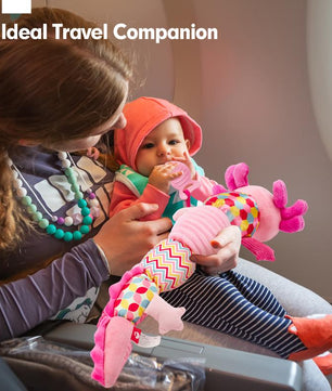 Hahaland Tummy Time Toys for Babies 0-6 Months - Musical Axolotl Plush with Rattle, Teether, Mirror, Squeaky, Crinkle - Infant Toys 0-12 Months Baby Gifts