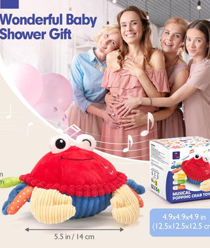 Hahaland Musical Walking Moving Bouncing Crab Baby Toys for 6-12 Months Tummy Time Sensory Interactive Toys for Boys and Girls Play Easter Gift