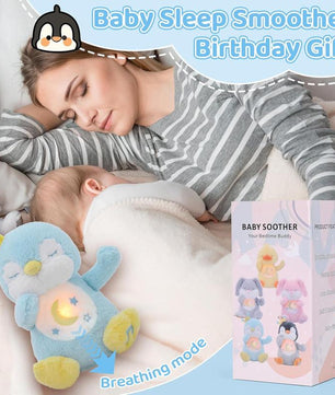 Breathing Penguin, Soothing Breathing Stuffed Animal Sleep Buddy Snuggle with Realistic Breathing Motion and Lights Music for Anxiety Relief Sleep Pet