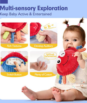 Hahaland Musical Walking Moving Bouncing Crab Baby Toys for 6-12 Months Tummy Time Sensory Interactive Toys for Boys and Girls Play Easter Gift