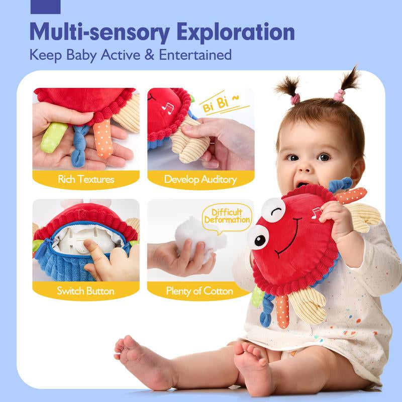 Hahaland Musical Walking Moving Bouncing Crab Baby Toys for 6-12 Months Tummy Time Sensory Interactive Toys for Boys and Girls Play Easter Gift