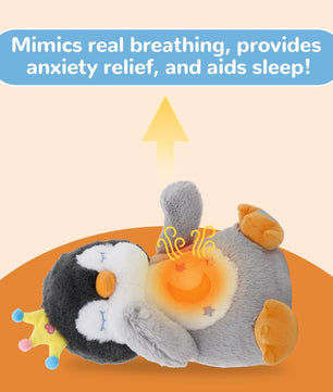 Breathing Penguin, Soothing Breathing Stuffed Animal Sleep Buddy Snuggle with Realistic Breathing Motion and Lights Music for Anxiety Relief Sleep Pet