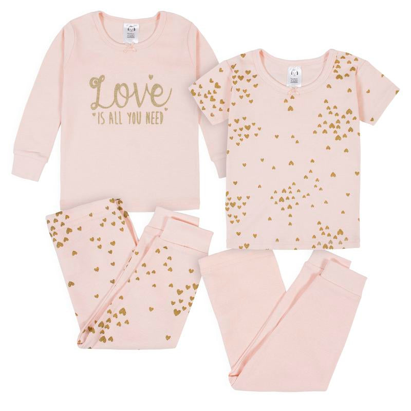 Gerber Toddler Girls' Snug Fit Cotton Pajamas, 4-Piece Set