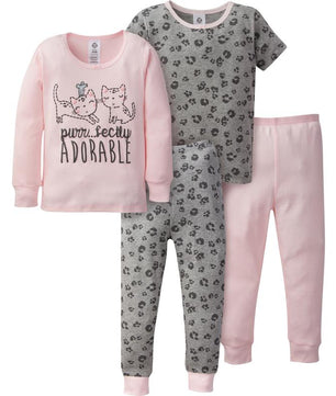 Gerber Toddler Girls' Snug Fit Cotton Pajamas, 4-Piece Set