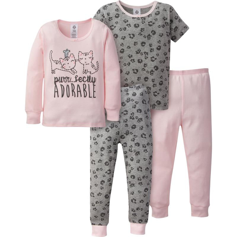 Gerber Toddler Girls' Snug Fit Cotton Pajamas, 4-Piece Set
