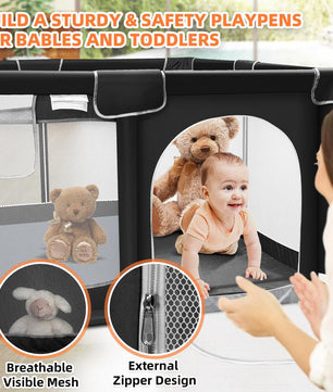 Baby Playpen, Indoor&Outdoor Playard, Play Pens for Kid Activity Center, Sturdy Safety Baby Fence with Breathable Mesh for Toddler Playpen
