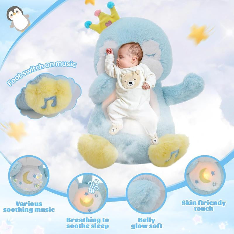 Breathing Penguin, Soothing Breathing Stuffed Animal Sleep Buddy Snuggle with Realistic Breathing Motion and Lights Music for Anxiety Relief Sleep Pet