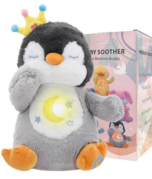Breathing Penguin, Soothing Breathing Stuffed Animal Sleep Buddy Snuggle with Realistic Breathing Motion and Lights Music for Anxiety Relief Sleep Pet