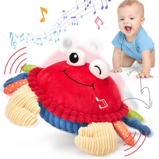 Hahaland Musical Walking Moving Bouncing Crab Baby Toys for 6-12 Months Tummy Time Sensory Interactive Toys for Boys and Girls Play Easter Gift