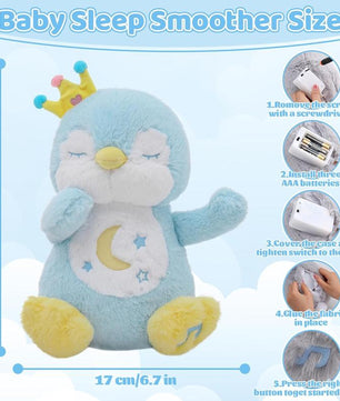 Breathing Penguin, Soothing Breathing Stuffed Animal Sleep Buddy Snuggle with Realistic Breathing Motion and Lights Music for Anxiety Relief Sleep Pet