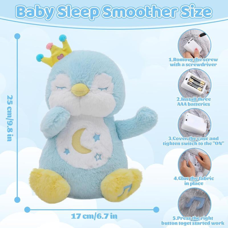 Breathing Penguin, Soothing Breathing Stuffed Animal Sleep Buddy Snuggle with Realistic Breathing Motion and Lights Music for Anxiety Relief Sleep Pet