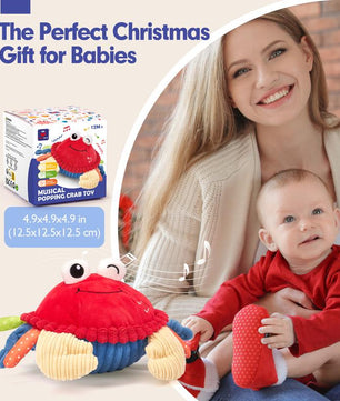 Hahaland Musical Walking Moving Bouncing Crab Baby Toys for 6-12 Months Tummy Time Sensory Interactive Toys for Boys and Girls Play Easter Gift