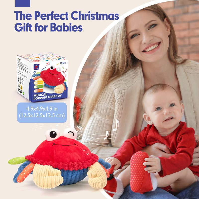 Hahaland Musical Walking Moving Bouncing Crab Baby Toys for 6-12 Months Tummy Time Sensory Interactive Toys for Boys and Girls Play Easter Gift