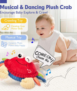Hahaland Musical Walking Moving Bouncing Crab Baby Toys for 6-12 Months Tummy Time Sensory Interactive Toys for Boys and Girls Play Easter Gift