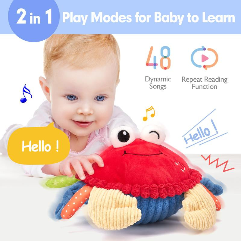 Hahaland Musical Walking Moving Bouncing Crab Baby Toys for 6-12 Months Tummy Time Sensory Interactive Toys for Boys and Girls Play Easter Gift