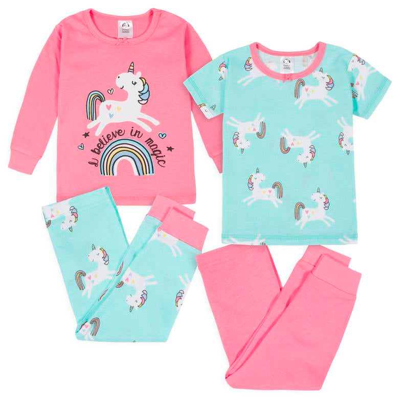 Gerber Toddler Girls' Snug Fit Cotton Pajamas, 4-Piece Set