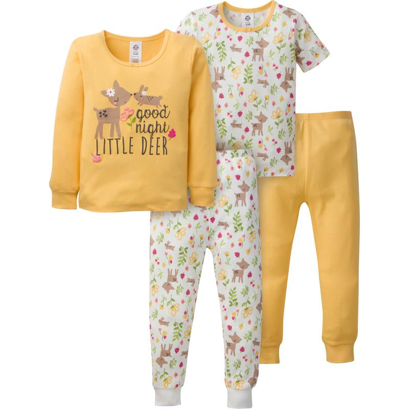 Gerber Toddler Girls' Snug Fit Cotton Pajamas, 4-Piece Set