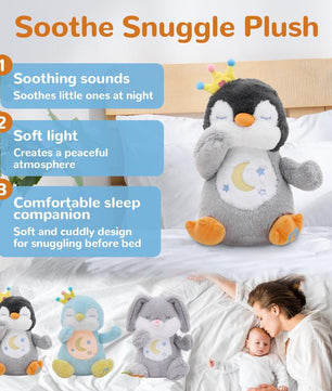 Breathing Penguin, Soothing Breathing Stuffed Animal Sleep Buddy Snuggle with Realistic Breathing Motion and Lights Music for Anxiety Relief Sleep Pet