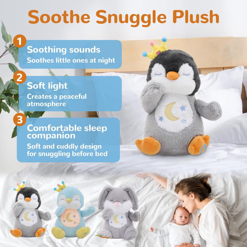 Breathing Penguin, Soothing Breathing Stuffed Animal Sleep Buddy Snuggle with Realistic Breathing Motion and Lights Music for Anxiety Relief Sleep Pet