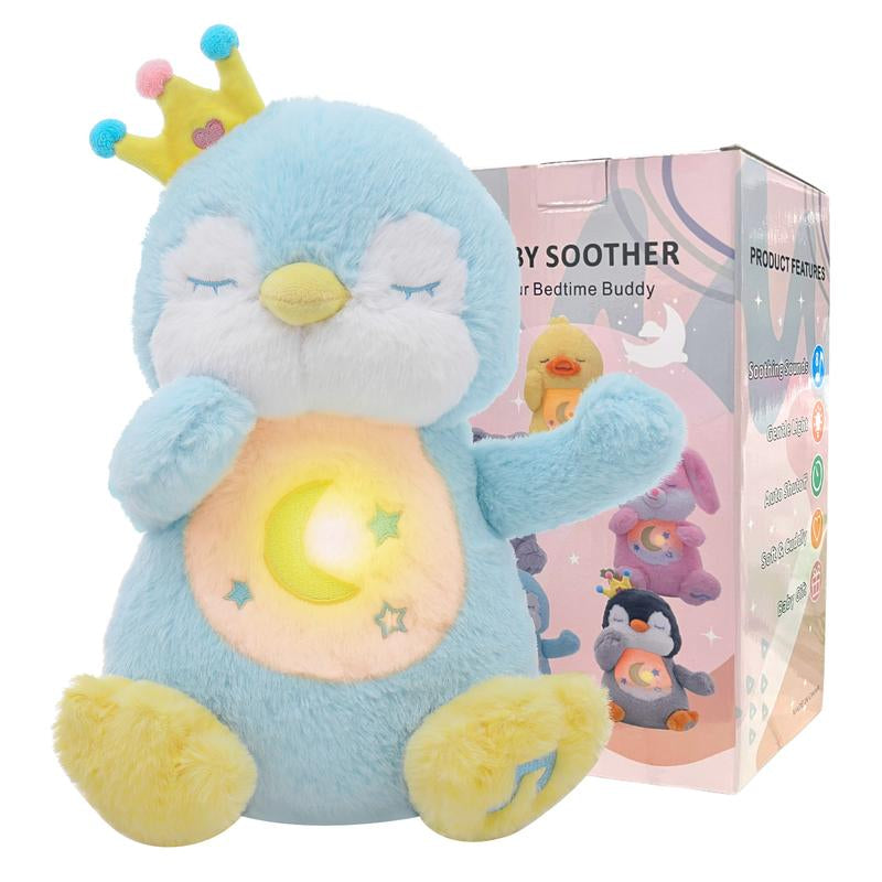 Breathing Penguin, Soothing Breathing Stuffed Animal Sleep Buddy Snuggle with Realistic Breathing Motion and Lights Music for Anxiety Relief Sleep Pet
