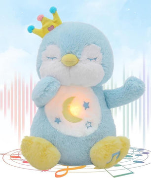 Breathing Penguin, Soothing Breathing Stuffed Animal Sleep Buddy Snuggle with Realistic Breathing Motion and Lights Music for Anxiety Relief Sleep Pet